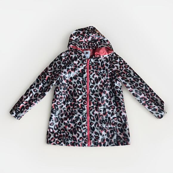 Gymboree Girls Leopard Print Hooded Rain Jacket Pink Black Size M (7-8) - Picture 1 of 6